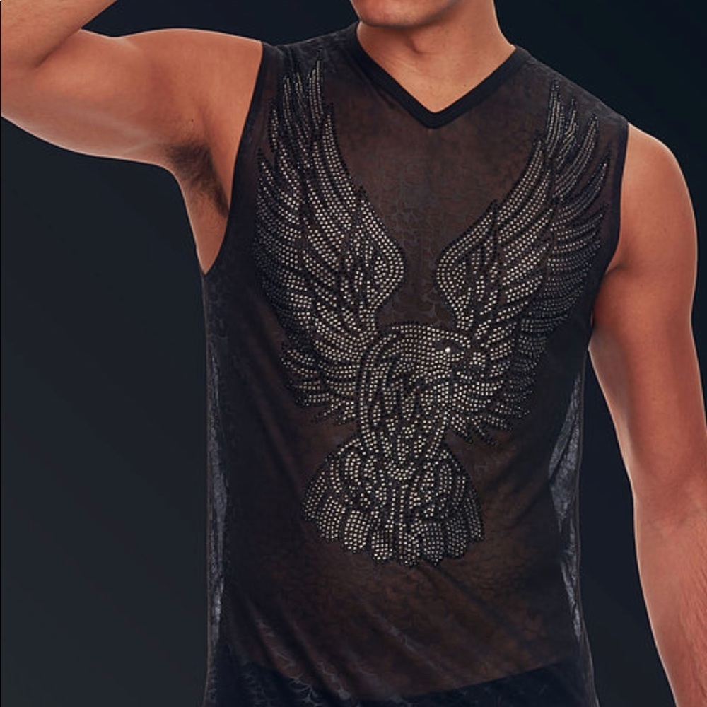 S1045 Black Sleeveless Crystal Eagle Shirt